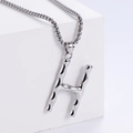Macro view of silver H letter pendant with textured bamboo surface and link chain - Letter H (Pendant Only)