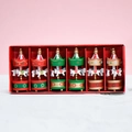 6-piece set of mini wooden Christmas carousel ornaments in festive red and green colors - Red Green Gold Christmas Set (6061C)