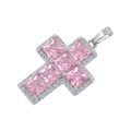 Polished silver cross pendant with pink square-cut gems and clear cubic zirconia stones - Silver Pink Zirconia
