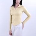 Veste de yoga sans couture jaune pâle ajustée avec fermeture éclair et texture côtelée - S (47.5-52.5 kg) / Hauts / Jaune Brume
