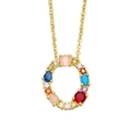 Gold letter necklace with vibrant multi-color zircon stones and a circular pendant - Letter O