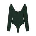 Detail shot of a dark green square neck bodysuit with long sleeves and elastic fabric - S / Green