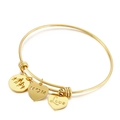 Pulsera mamá ajustable de acero dorado con dijes de corazón y colgante de familia - Dorado (KB148246-Z)