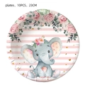 Detail of 10-piece pink elephant and flower party paper plates, 23cm diameter - 9 Inch Paper Plates 10pcs