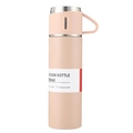 Matte light pink 500ml stainless steel vacuum bottle with portable handle lid - Single Mug / Pink