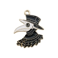 Halloween plague doctor alloy pendant in black and white enamel with golden loop - 25x32mm
