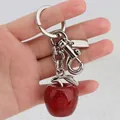 Glittery red apple keychain with silver ring and D-clasp for car interior decor - Red Apple with Silver