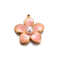 Pink enamel cherry blossom flower pendant with central pearl and gold trim detail - 4# Pink with Pearl