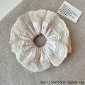 Cream white double-layer lace scrunchie with hollow lace trim, size 12.5cm x 5.5cm - Q510-2 Cream White Lace Small