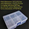 Transparent 6-compartment storage box with blue buckle, size 16x11.6x5.7cm for beads - Removable Large 6-Compartment 16x11.6x5.7cm