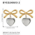 Minimalist heart bow earrings in two-tone gold and silver finish with dimensions - Gold Silver Two-Tone Bowknot Heart