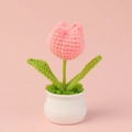 Handmade crochet pink tulip in white ceramic pot for home office decor gift - Peach Pink Single Head Tulip