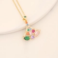 Macro detail of fan-shaped pendant with colorful zircon stones on golden chain - Colorful Zircon Fan Shaped Pendant (9# Fan)
