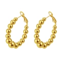 Close-up of gold plated stainless steel hoop earrings with polished beads on white background - Gradient Beaded Hoop Gold (MS-776)