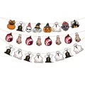 Halloween theme paper banner set with pumpkins, ghosts, skulls and spooky castle decor - Halloween Shaped Banner Set ABC