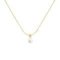 Macro detail of the elegant gold box chain and high-luster white pearl pendant - Knotted Pearl Necklace-Gold Color