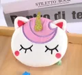 Cute white plush unicorn coin purse with closed eyes and golden sequin horn - Big Horn Purple