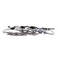 Three-piece silver beaded bracelet set with blue zircon crown and woven black cord - Three-Piece Set / Blue Zirconia Silver Set