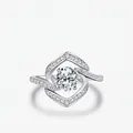 Funkelnder S925 Sterlingsilber Ring mit rundem Mittelstein und geometrischem Pavé-Design - US Größe 5 / Silber