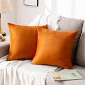 Set of two square orange velvet pillow covers on a cozy beige sofa with a knit blanket - 30*50cm (No Insert) / Copper