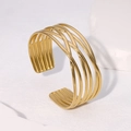 Minimalistischer mehrlagiger überkreuzter Armreif aus vergoldetem Edelstahl geometrisch - Gold