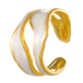 Minimalist double-layer gold open ring with elegant white enamel wave texture - 18 KC Gold White WG-1085