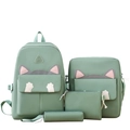 Green 4-piece cute cat-ear backpack set including shoulder bag and pencil case - One Size (Backpack/Tote Bag/Crossbody Bag/Pencil Case) / Green