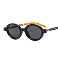 Retro oval sunglasses with glossy black frames and classic tortoiseshell temples - Black Frame Grey Lens (C1)