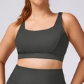 Women plus size high support sports bra in charcoal grey with wide straps and square neck - XXL / Bra / Volcanic Gray