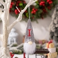 Christmas gnome hanging ornament with grey knit hat and red embroidered letter I - Letter I Style