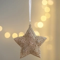 Sparkling gold star Christmas ornament with white ribbon and glitter finish - Crystal Hanging Gold Star