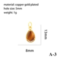 Macro detail of teardrop 18K gold plated pendant with brown opal and zircon accents - Tiger's Eye-Teardrop Zircon Base Pendant