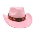 Rosa Cowboyhut aus Wildlederimitat mit Nietband und Metallschließe in Stierkopfform - Einheitsgröße / Rosa