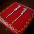 Détail de boucles d'oreilles à pampilles en argent et zircons sur écrin rouge - Argent (Tige en argent - Boucles d'oreilles à pampilles en zircone argentée)