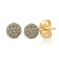 Elegant gold disco ball stud earrings with white pave crystals on white background - White (Gold)