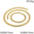 Goldenes Panzerketten-Set mit Halskette und Armband aus Titanstahl für Damen und Herren - 7.5mm Stil (KS142514-Z)