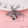 Gunmetal bee charm with grey crystal inlay and detailed wings, size 46mm x 35mm - Gold Grey Gem Bee
