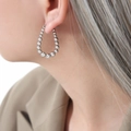 Silver horseshoe hoop earrings for women with gradient zircon inlay in bright finish - Steel Color Bead Earrings (Zirconia Inlay)