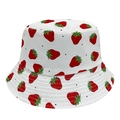 White reversible strawberry print bucket hat made of breathable cotton for sun protection - M (56-58cm) / White (13)
