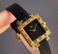 Vintage gold square watch with black leather strap and Roman numeral bezel - Gold/Black (Square Roman Numerals Bezel)