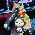 Cute black Shiba Inu dragon keychain with silicone wrist strap and golden bell charm - Zodiac Dog Shiba Inu