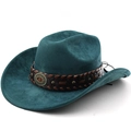 Classic dark green suede cowboy hat with braided leather band and metal buckle - Dark Green