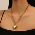 Minimalist gold heart pendant necklace with Cuban chain and OT buckle for women - Heart Style (E113OT)