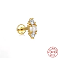 Macro detail of S925 sterling silver gold piercing with pearl and zircon inlay - Gold Single #3 (Three Stones Artificial Pearl)