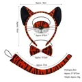 Tiger plush ears headband, mask, bow tie, and tail costume set for animal dress-up play - Double Black Ear Tiger 4-Piece