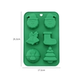 Green 6-cavity Christmas silicone mold with Santa and tree shapes, 26.3x17.2cm dimensions - 6-Mixed Stocking Bell