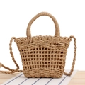 Sac en corde de papier tressé kaki fait main avec poignées et bandoulière amovible - Camel