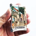 3D resin fridge magnet featuring Taormina Italy street scene scroll architectural souvenir - Taormina Scroll