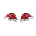 Detail of red rhinestone Christmas hat stud earrings with sparkling silver base - Christmas Hat Studs