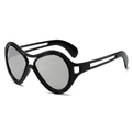 Oversized black butterfly sunglasses with silver-gray lenses and hollowed-out temples - Black Frame Silver Mirrored Lens